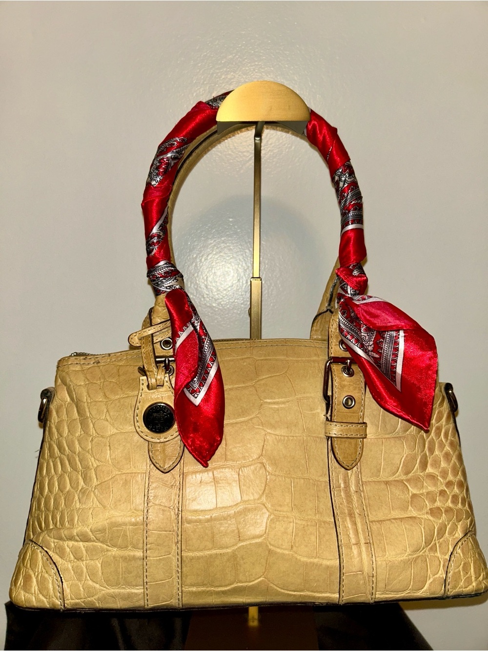 Vintage Dooney & Bourke Crocodile-Embossed Leather Satchel